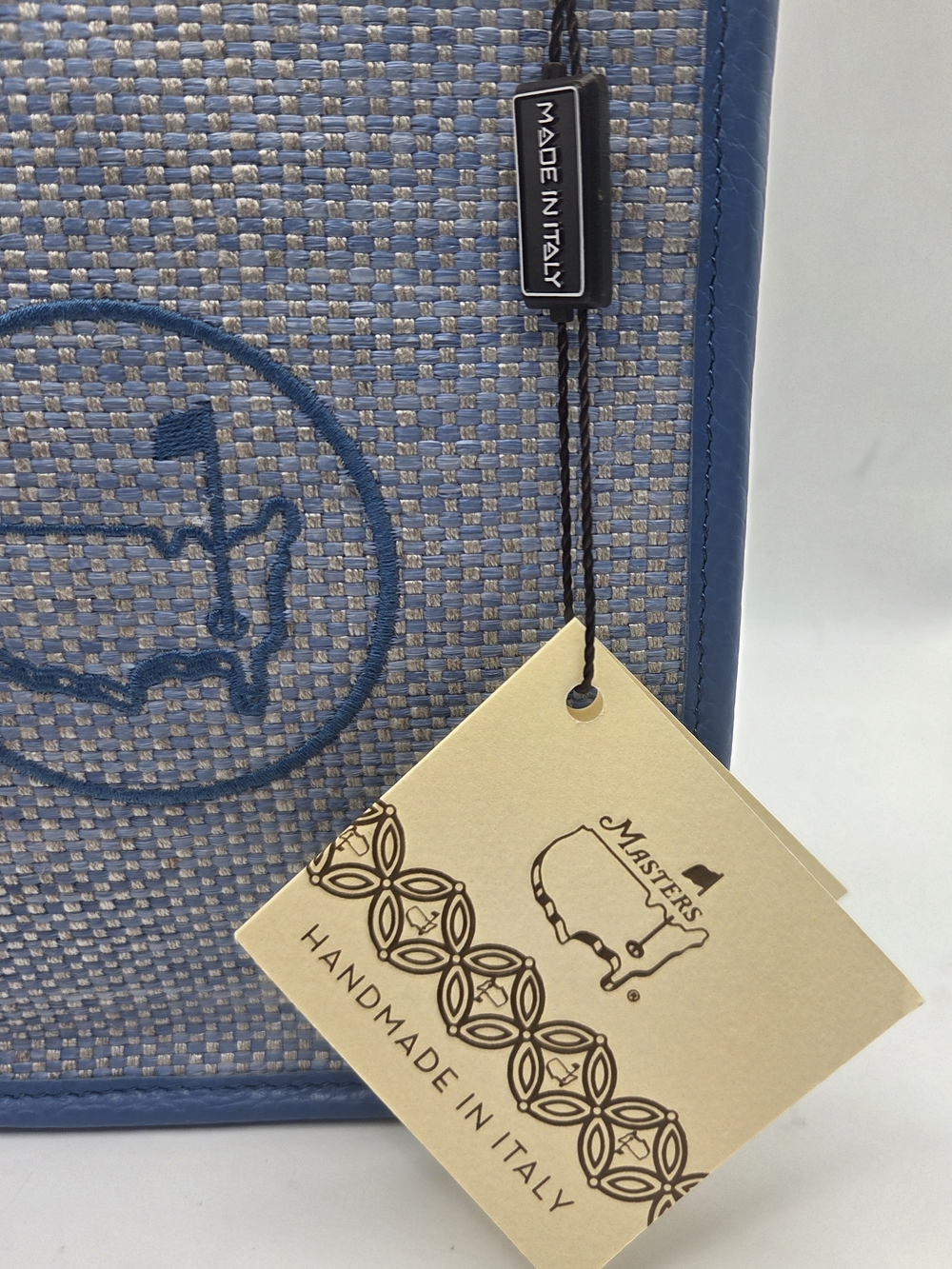 Masters 2026 Handmade Blue Leather Woven Straw Crossbody Purse Bag - Picture 3 of 6